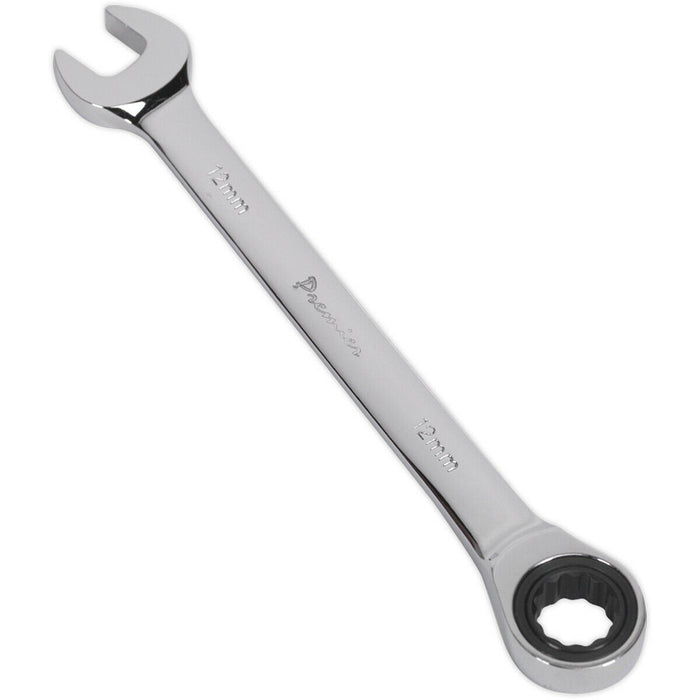 12mm Ratchet Combination Spanner - Chrome Vanadium Steel - 72 Tooth Ratchet Ring Loops