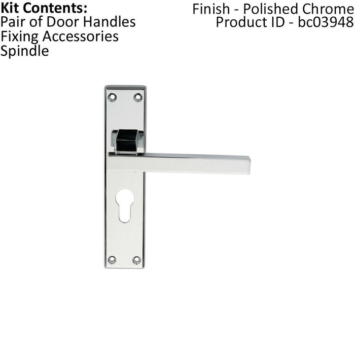 PAIR Straight Square Lever on Euro Lock Backplate 180 x 40mm Polished Chrome Loops