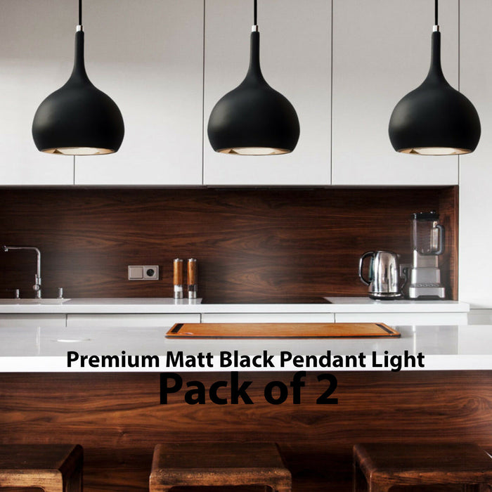 Hanging Ceiling Pendant Light 2x Matt Black & Copper Kitchen Lamp Built in LED Loops