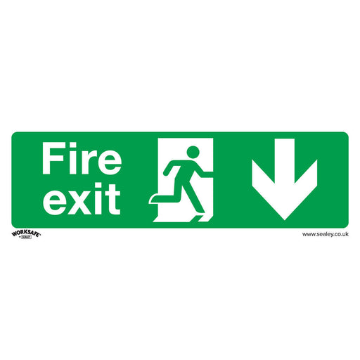 10x FIRE EXIT (DOWN) Health & Safety Sign - Rigid Plastic 300 x 100mm Warning Loops