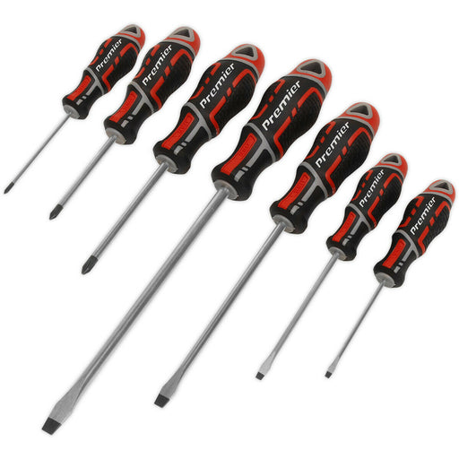 7 PACK Premium Soft Grip Screwdriver Set - Slotted & POZI Various Sizes RED Loops