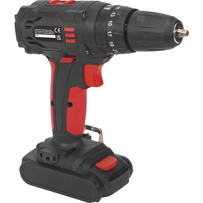 18V Cordless Hammer Drill Driver Kit - 10mm Keyless Chuck - 1.5Ah Lithium-ion Loops