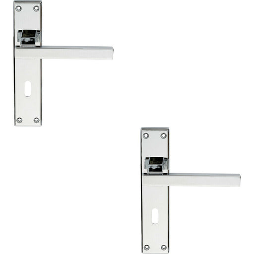 2x PAIR Straight Square Handle on Lock Backplate 180 x 40mm Polished Chrome Loops