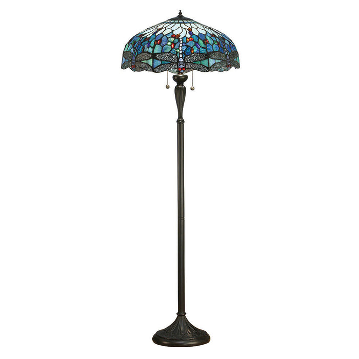 Tiffany Glass Dragonfly Floor Lamp - Dark Bronze Finish - 2 x 60W E27 GLS LED Loops