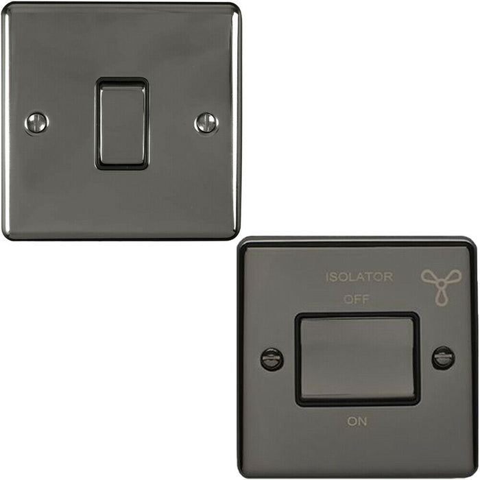BLACK NICKEL Bathroom Switch Set -1x Light & 1x 6A Extractor Fan Isolator Switch Loops