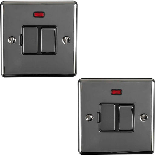 2 PACK 13A DP Switched Fuse Spur & Neon Light BLACK NICKEL & Black Isolation Loops