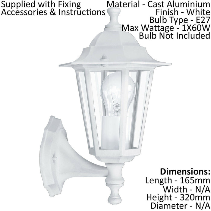 2 PACK IP44 Outdoor Wall Light White Aluminium Lantern 60W E27 Porch Lamp Up Loops