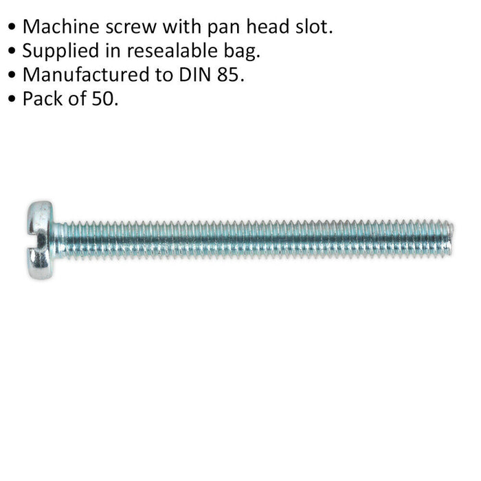 50 PACK Zinc Pan Head Slot Machine Screw - 0.7mm Pitch - M4 x 40mm - DIN 85 Loops