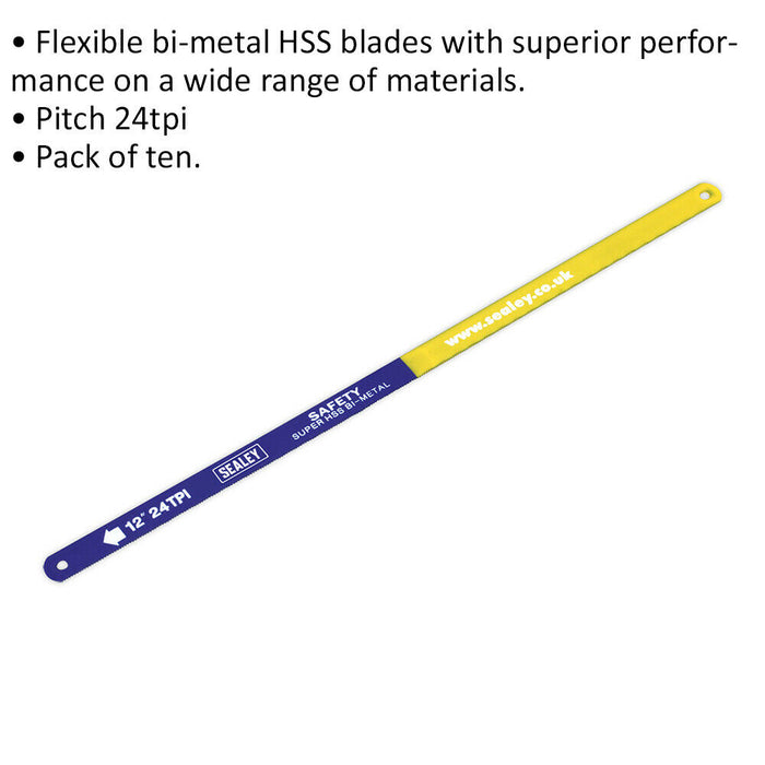 10 PACK - 300mm Hacksaw Blades - 24 TPI - HSS Bi-Metal Multi Material Cutting Loops