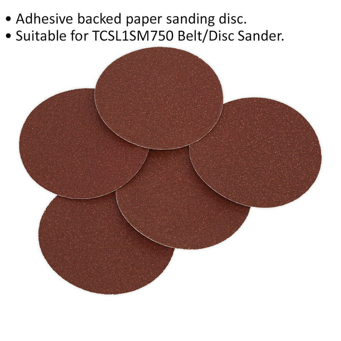 5 PACK - 125mm Self Adhesive Backed Sanding Disc - 80 Grit Aluminium Oxide Sheet Loops