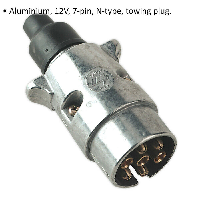 12V Aluminium Towing Plug - N-Type - 7 Pin - Trailer Caravan Electric Lights Loops