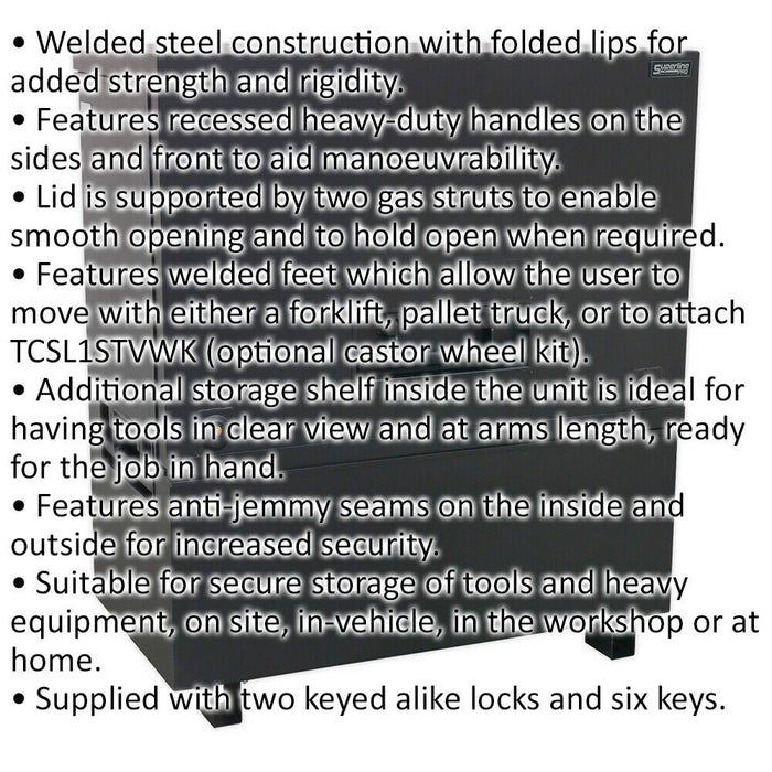 Heavy Duty Tool Vault - Welded Steel Construction - Gas Struts - Secure Site Box Loops