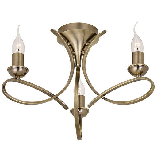 Eaves Semi Flush Ceiling Chandelier 3 Lamp Brushed Brass Curved Multi Arm Light Loops