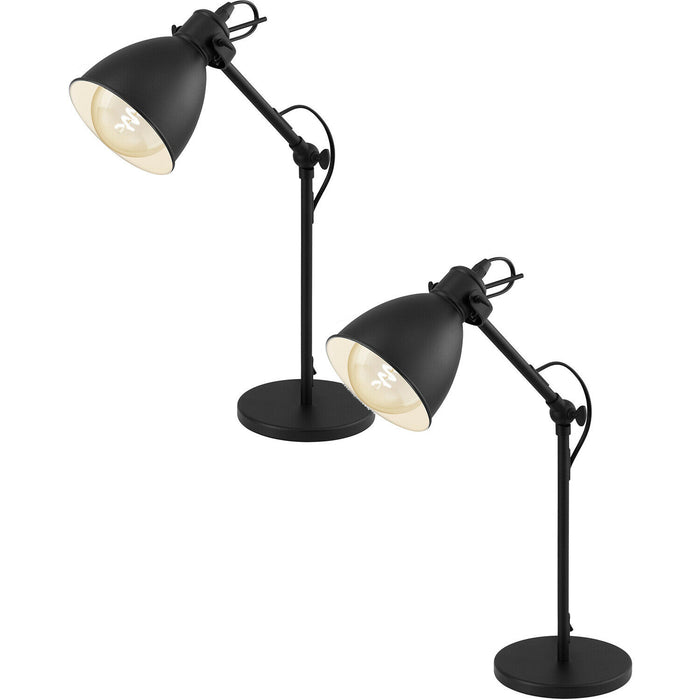 2 PACK Adjustable Table Lamp Desk Light Black & White Steel Shade 1x 40W E27 Loops