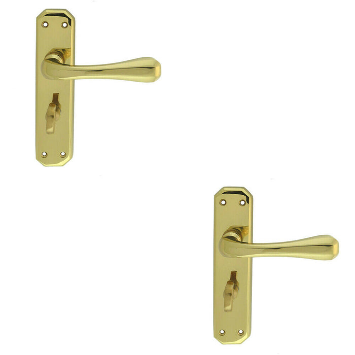 2x PAIR Heavy Duty Lever on Angular Bathroom Backplate 180 x 40mm Polished Brass Loops