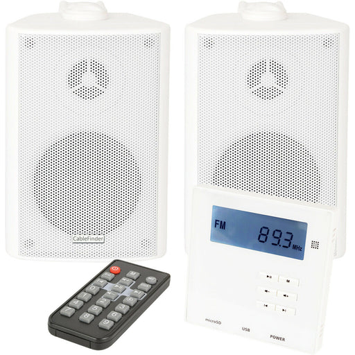 Wall Mounted Mini Bluetooth Amplifier & White Wall Speakers Kit Stereo HiFi Amp