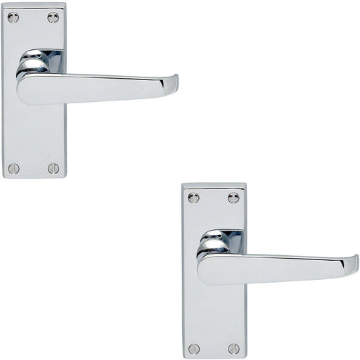 2x Straight Victorian Lever on Rectangular Latch Backplate Handle Chrome Loops