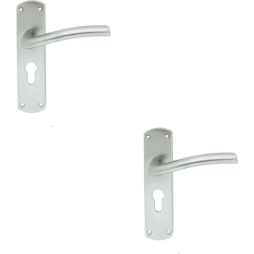 2x Rounded Curved Bar Handle on Euro Lock Backplate 170 x 42mm Satin Chrome Loops