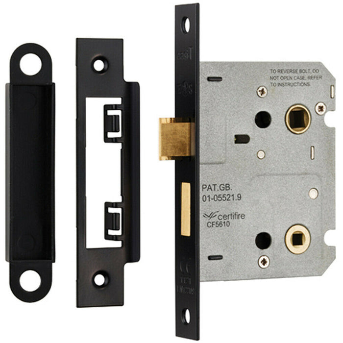 Door Handle & Bathroom Lock Pack Matt Black Round Lever Thumb Turn Backplate Loops