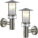 2 PACK IP44 Outdoor LED Light Brushed Steel PIR Wall Lantern Security Outdoor Loops