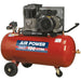 100 Litre Mobile Belt Drive Air Compressor - 3hp Motor - Quick Release Coupling Loops