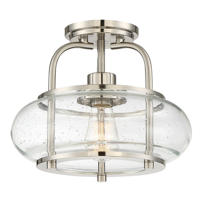 Semi Flush 1 Light Clear Seeded Glass Shade Brushed Nickel LED E27 60W Loops