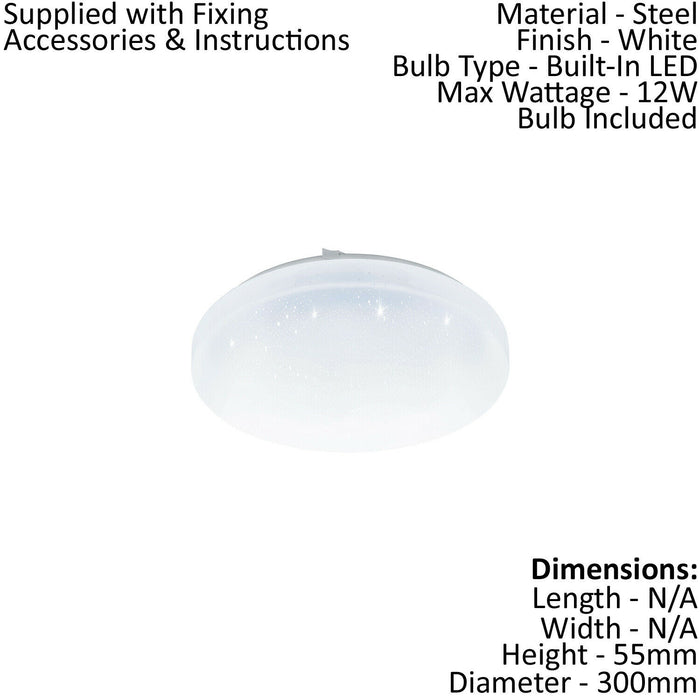 Wall Flush Ceiling Light White Shade White Plastic With Crystal Effect LED 12W Loops