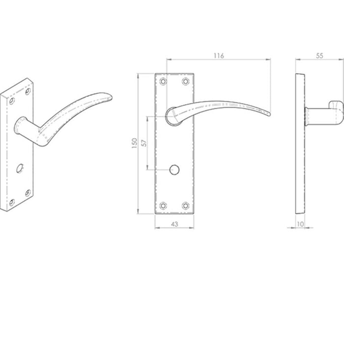 Door Handle & Bathroom Lock Pack Chrome Curved Arm Thumb Turn Square Backplate Loops