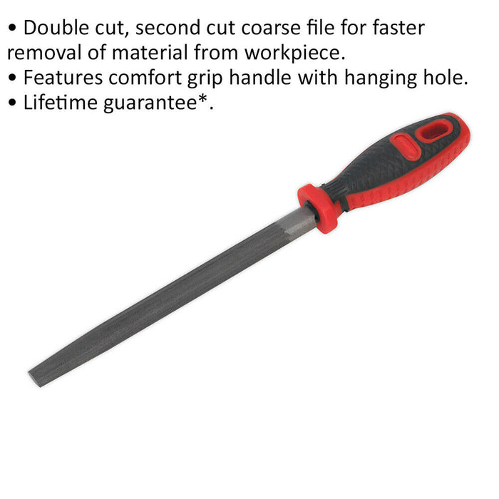 200mm Half-Round Engineers File - Double Cut Coarse - Comfort Grip Handle Loops