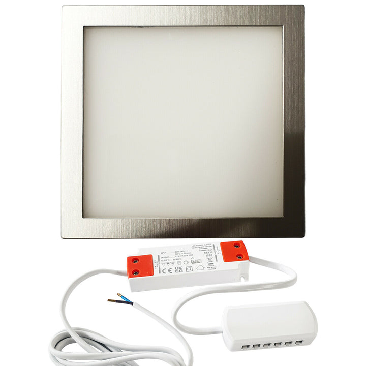 1x 6W LED Kitchen Cabinet Flush Panel Light & Driver Brushed Nickel Warm White Loops