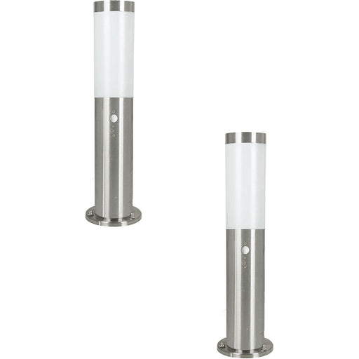 2 PACK IP44 Outdoor Bollard Light & PIR Sensor Stainless Steel 450mm Lamp Post Loops