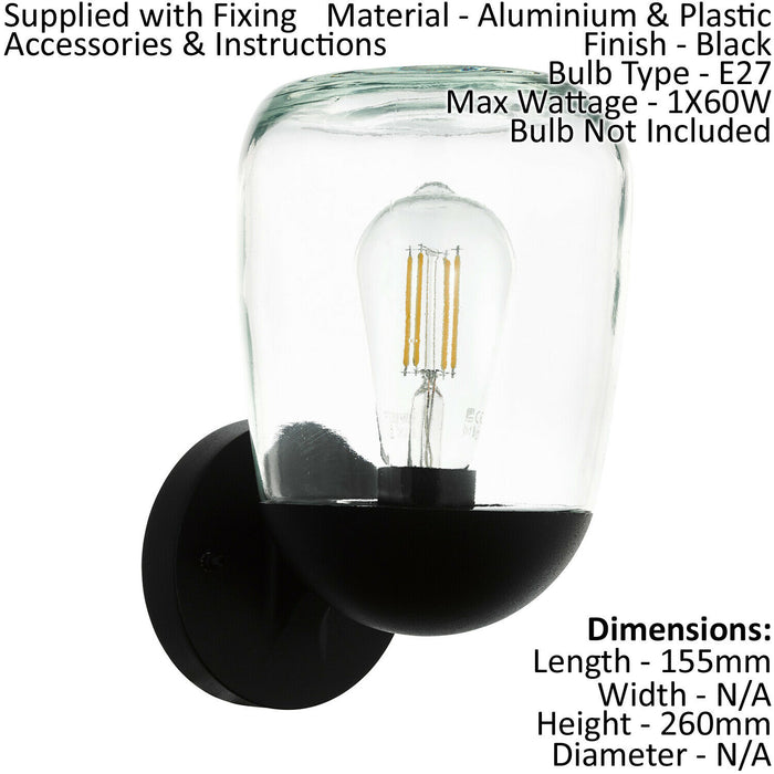 IP44 Outdoor Wall Light Black Aluminium & Plastic 1 x 60W E27 Bulb Lamp Loops