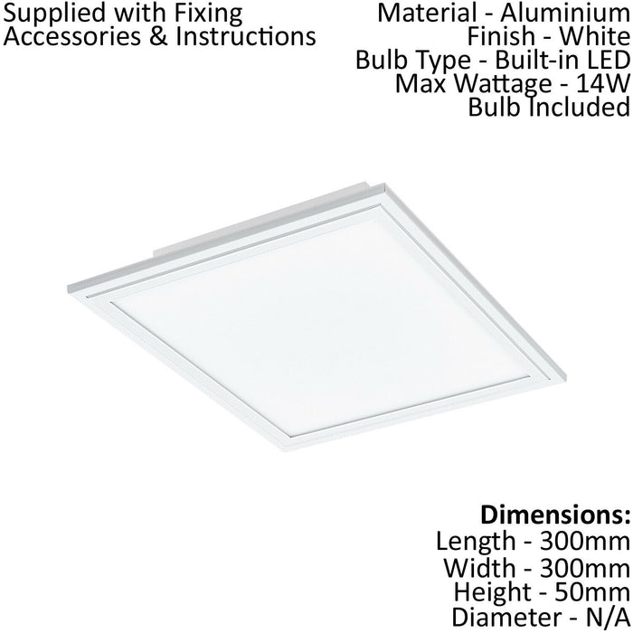 Flush Ceiling Light Colour White Shade Square White Plastic Bulb LED 14W Incl Loops