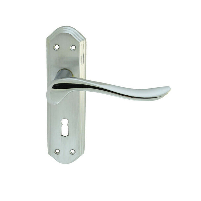 2x PAIR Curved Lever on Sculpted Edge Backplate 180 x 48mm Satin/Polished Chrome Loops