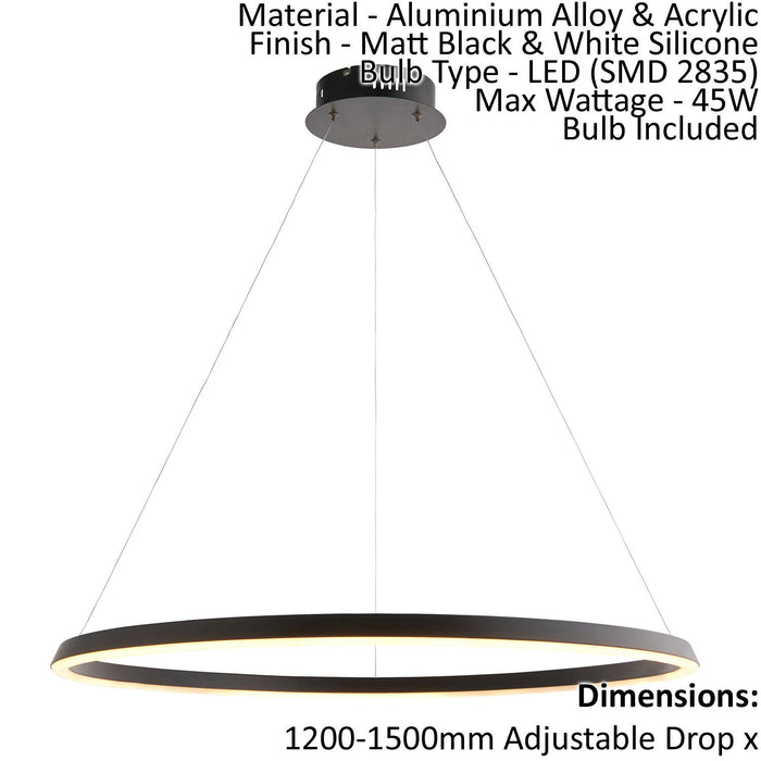 Ceiling Pendant Light - Matt Black & White Silicone - 45W LED - Bulb Included Loops
