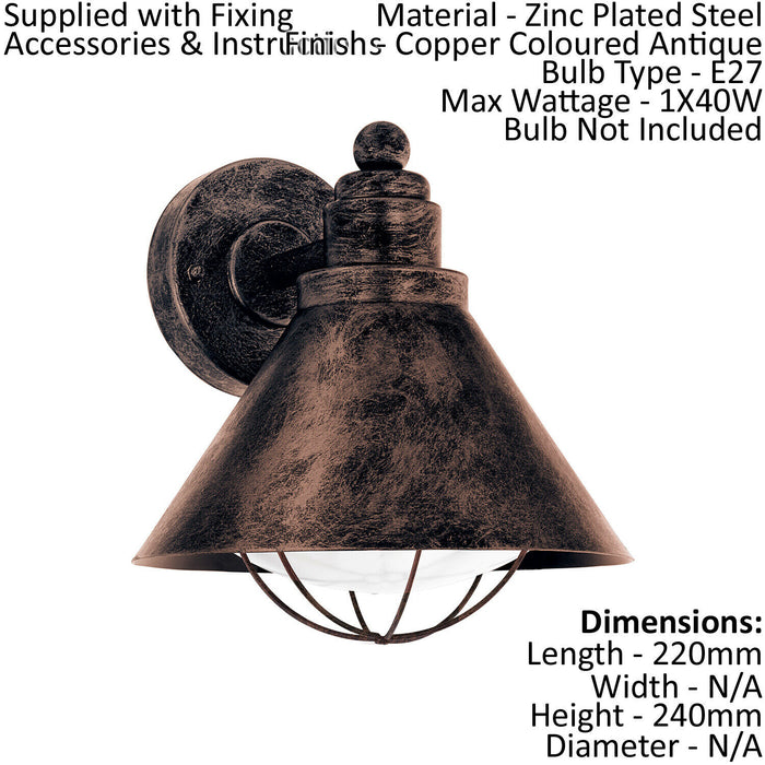 2 PACK IP44 Outdoor Wall Light Antique Copper Shade Porch Lamp 1x 40W E27 Loops