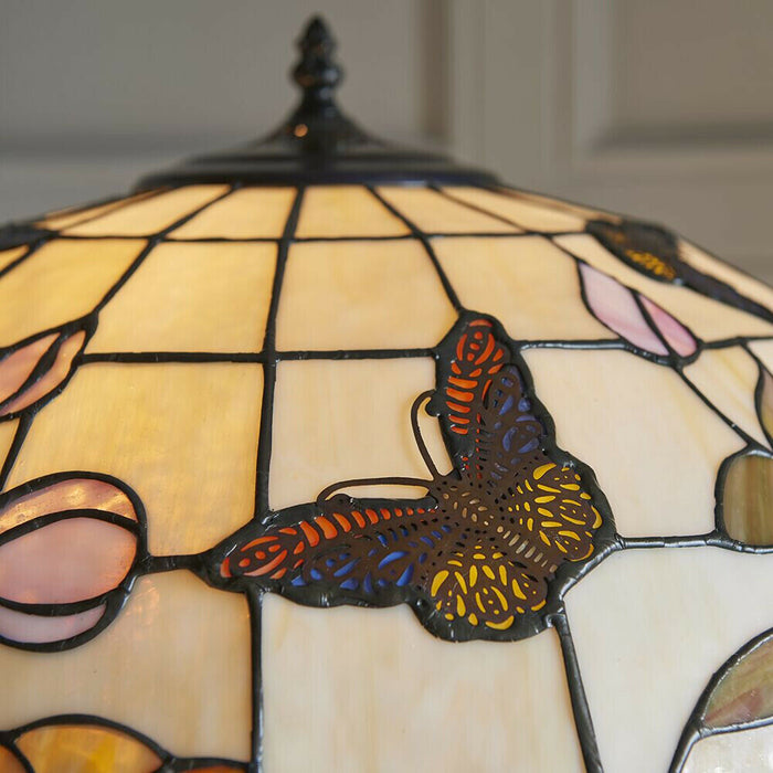 1.6m Tiffany Twin Floor Lamp Dark Bronze & Butterfly Stained Glass Shade i00007 Loops