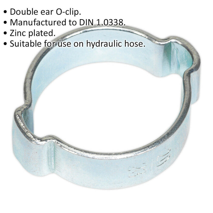 25 PACK Zinc Plated Double Ear O-Clip - 20mm to 23mm Diameter - Hose Pipe Fixing Loops