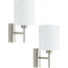 2 PACK Wall Light Colour Satin Nickel Shade White Fabric Rocker Switch E27 60W Loops