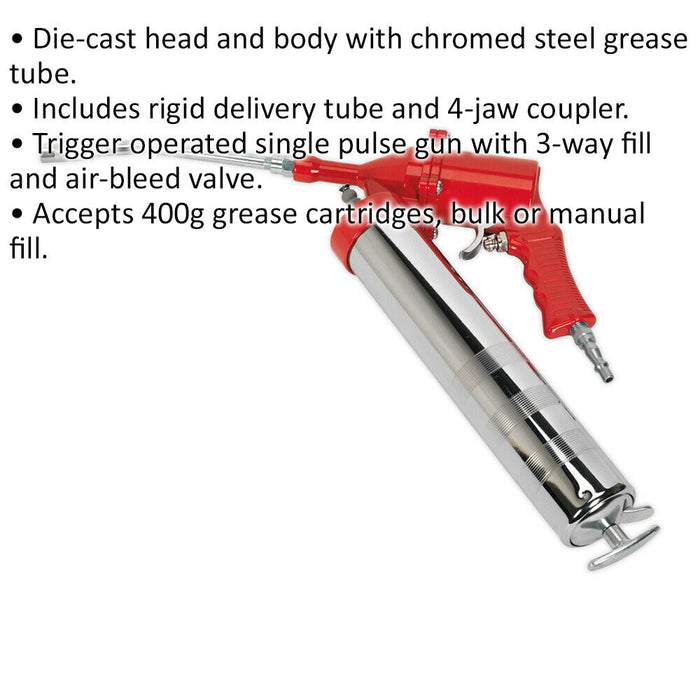 Air Operated Pistol Type Grease Gun - 1/4" BSP Inlet - Rigid Delivery Tube Loops