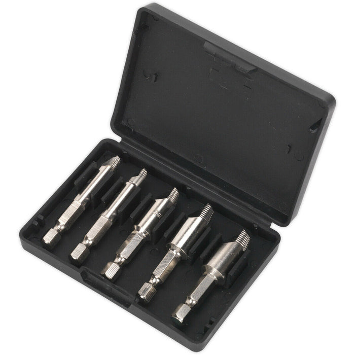 5 Piece HSS Screw Extractor Set - 5 Sizes #0 to #4 - Extracts 6mm to 14mm Screws Loops