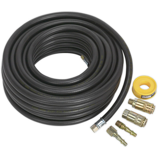 Rubber Alloy Air Hose Kit - 15m Hose - 1/4 Inch BSP Unions - Adaptors and Tape Loops