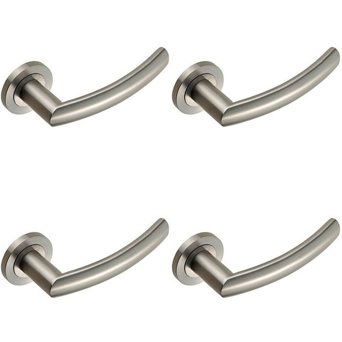 4x PAIR Curved Round Bar Handle on Round Rose Concealed Fix Satin Steel Loops