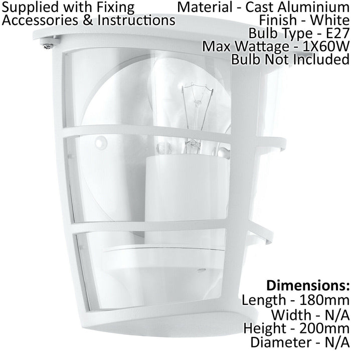 IP44 Outdoor Wall Light White & Glass Lantern 1 x 60W E27 Bulb Porch Lamp Loops