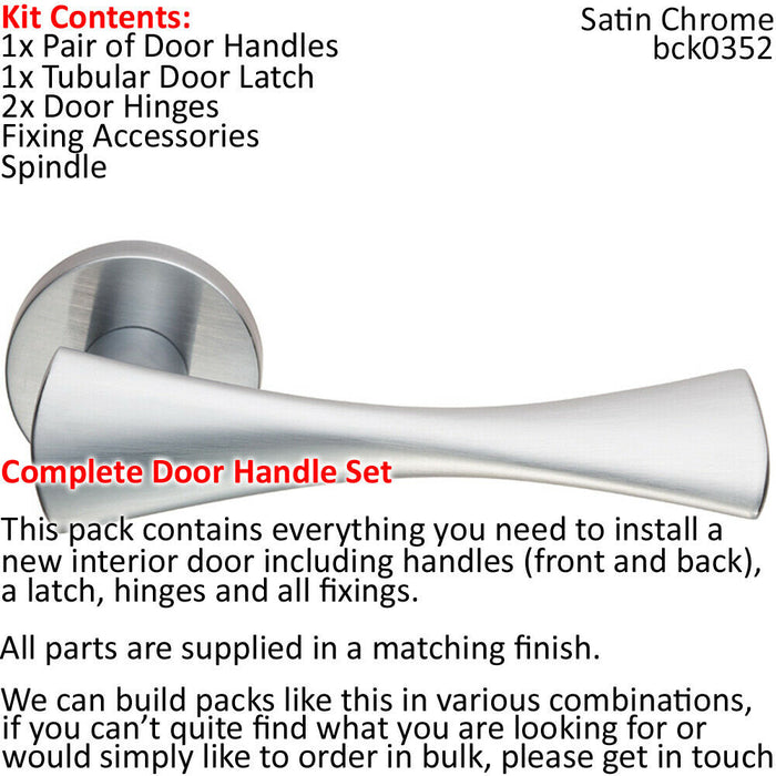 Door Handle & Latch Pack Satin Chrome Smooth Twisted Bow Screwless Round Rose Loops