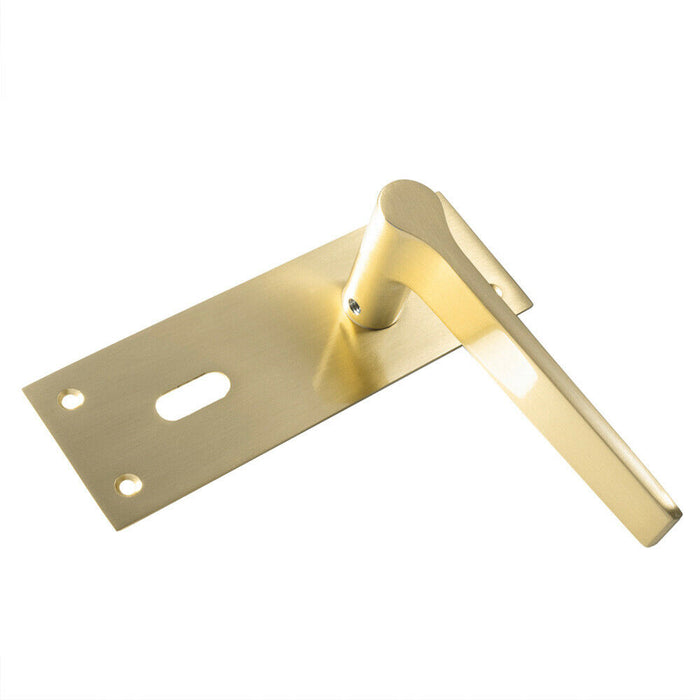 4x PAIR Flat Straight Handle on Slim Lock Backplate 150 x 50mm Satin Brass Loops