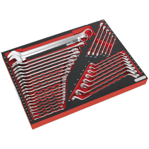 35pc Combination & Double Ended Spanner Set with 530 x 397mm Tool Tray - Offset Loops