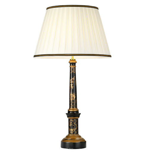 Single Table Lamp Ivory with Black & Gold Trim Shade LED E27 60w Bulb d00460 Loops