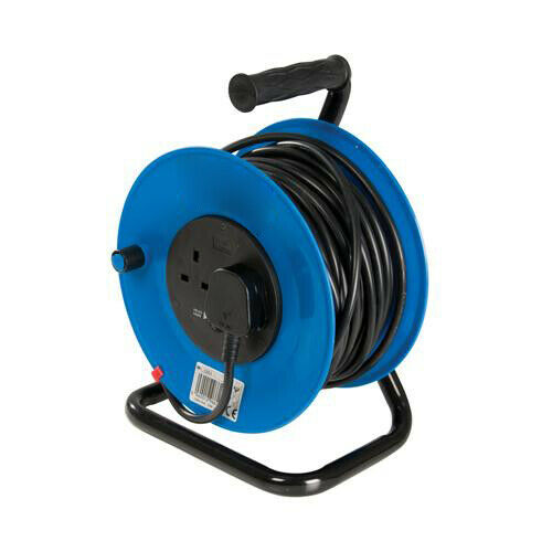 25m Cable Freestanding Reel 240V 13A 2 Socket Extension Power Lead Easy Wind Loops