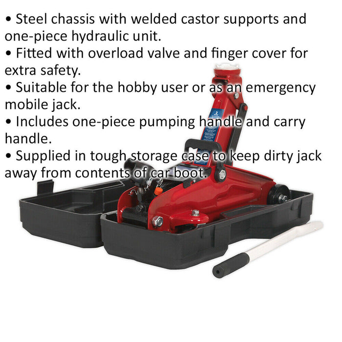 Short Chassis Trolley Jack - 2000kg Limit - 322mm Max Height - Case - Red Loops